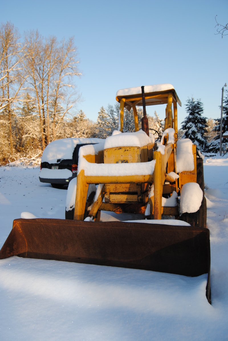 Goliath the Backhoe in the snow.