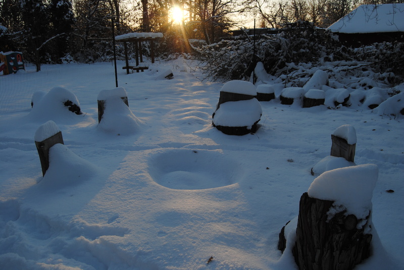 Snow in the fire pit.