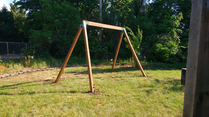Swing set frame provided by Daniel and Ann, ready for the attachment of the swing.