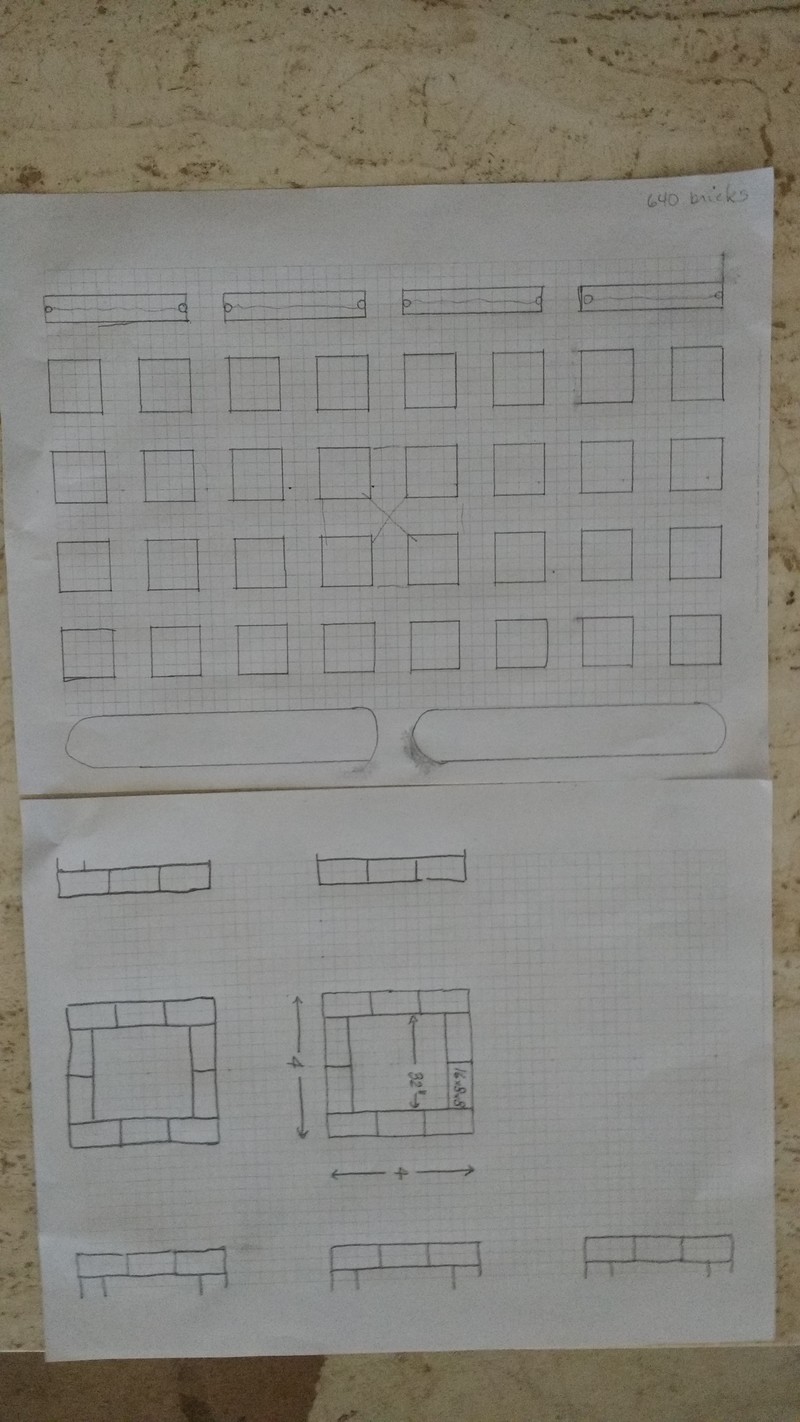 Schematic of the square foot garden area, aka the waffle. Each cell is 4x4 feet, with an inside size of 32x32 inches.