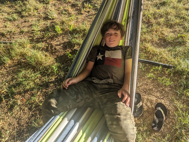 Shaun in a hammock.