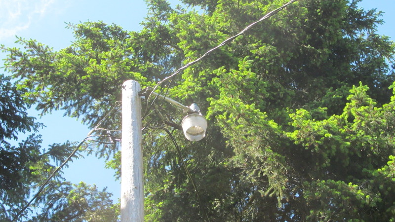 three way wires - source to pole to cottage and another to mobile. Power pole.