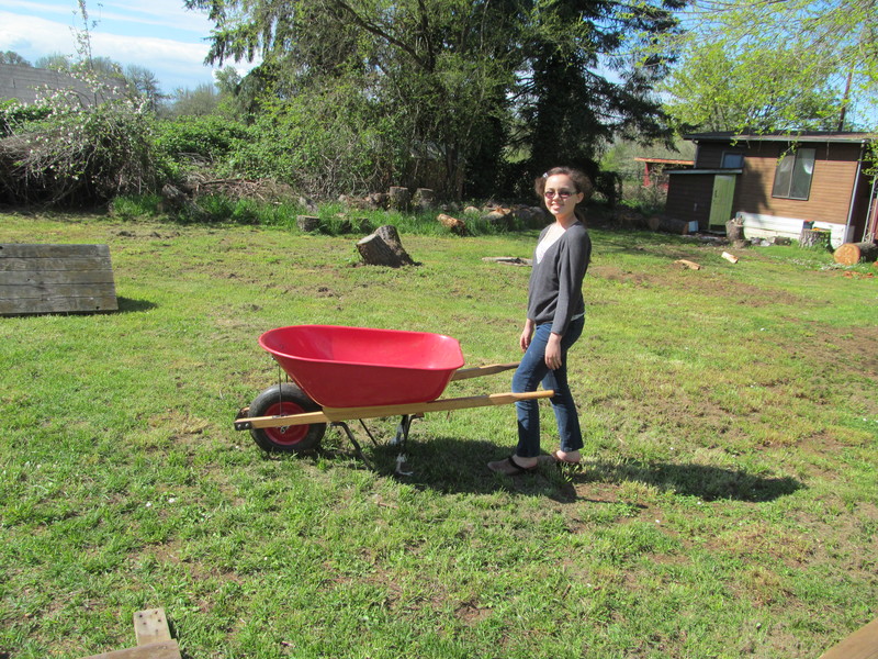 Shannon and the wheelbarrow.
