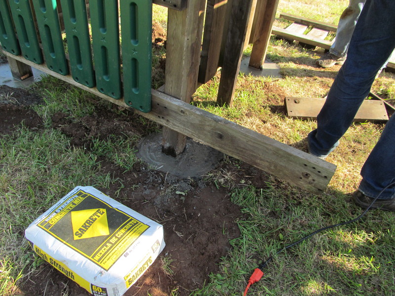 The play structure posts got cement.