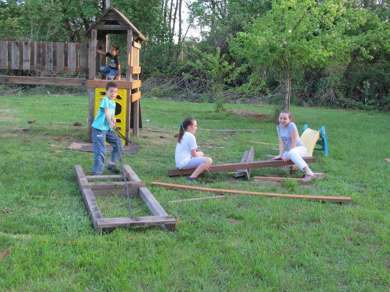 Play structure progress. Alex, Mikey, Abby, Shannon.