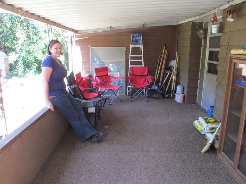 Stacia cleaned off the porch. Isaac helped haul furniture and windows around.