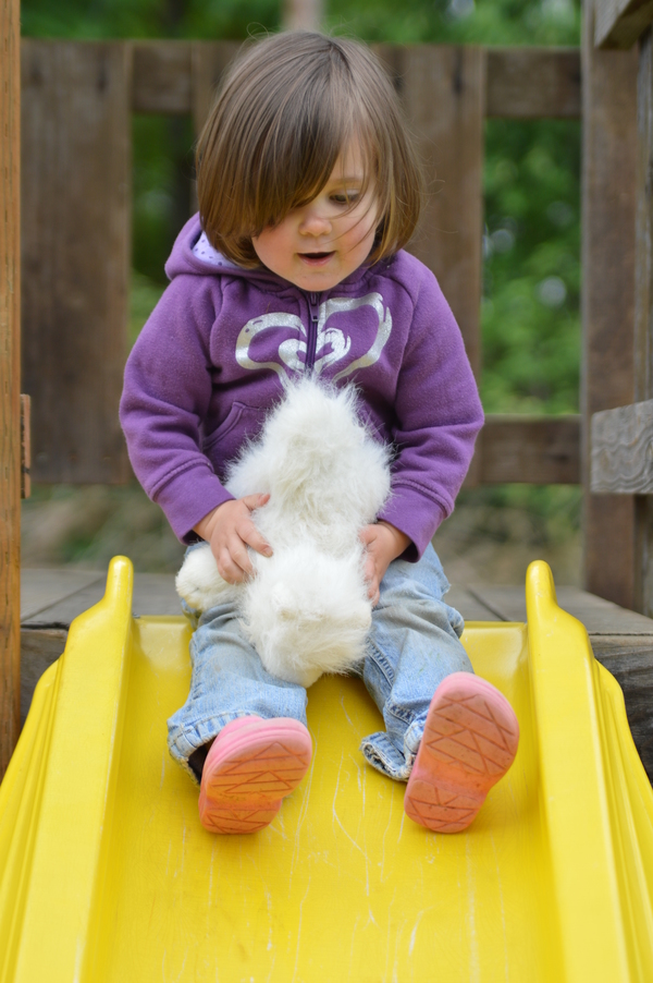 Emily and Webkinz on the slide.