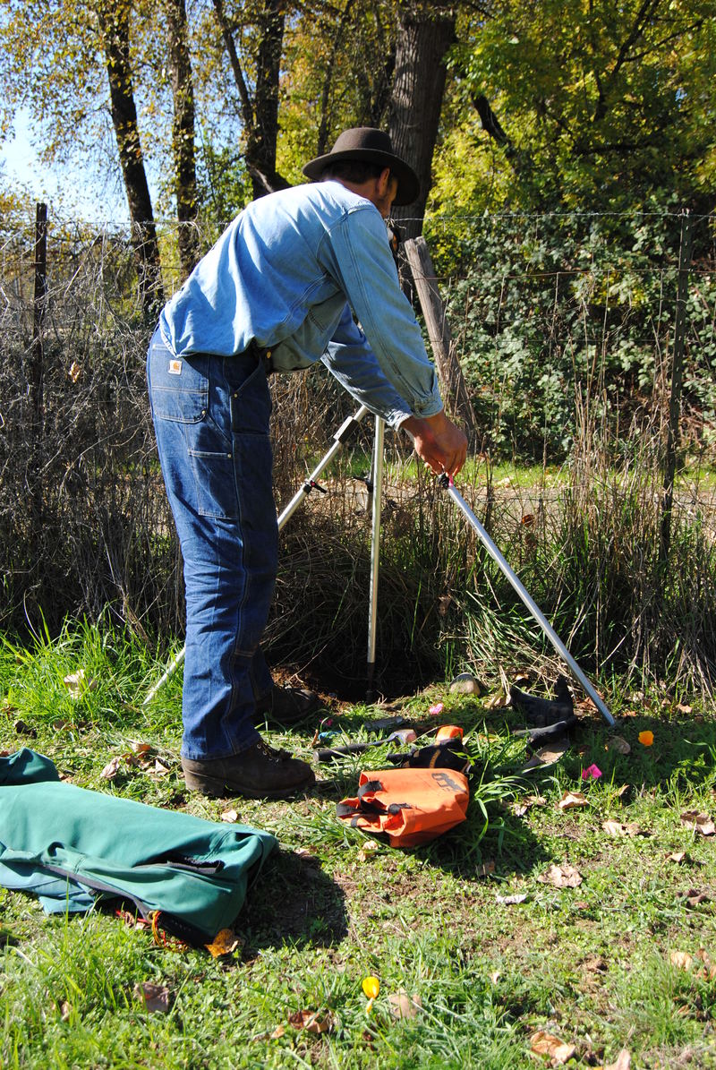 Don Rowe working on the northeast survey marker.