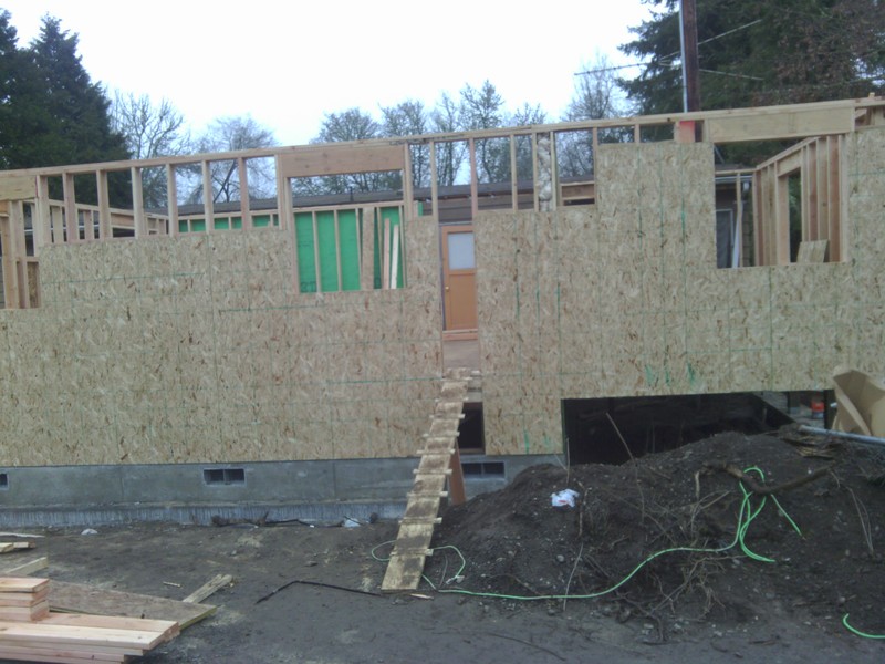 Looking south at the north wall of the addition from the horseshoe.