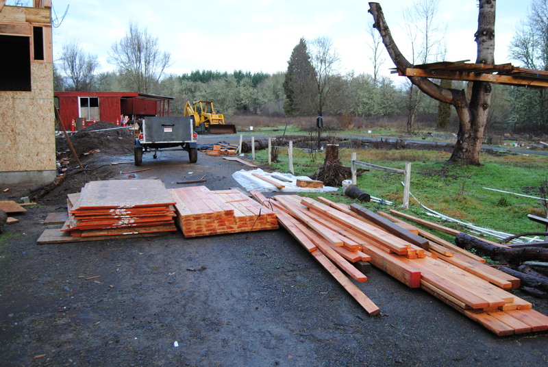 Piles of lumber.