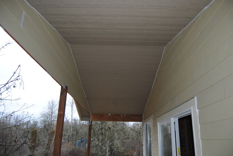 View of the ceiling over the balcony, caulked.
