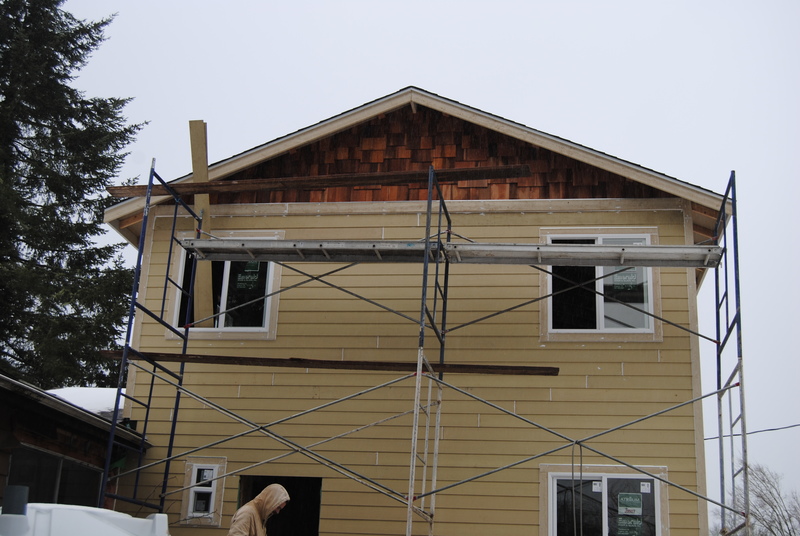 New cedar shingles on the east side of the add-on. They look nice.