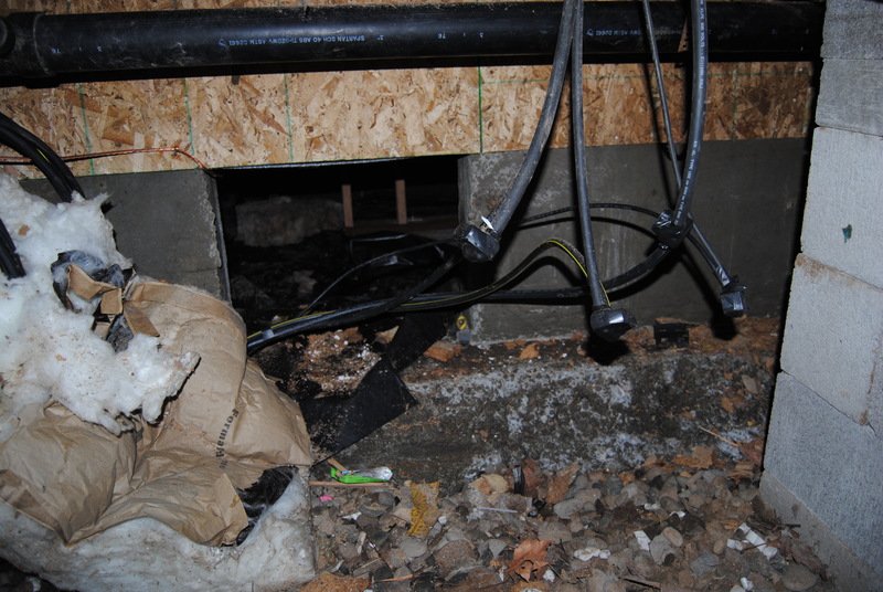 Wires and hoses under the utility room. This appears to be the main electrical interconnect.