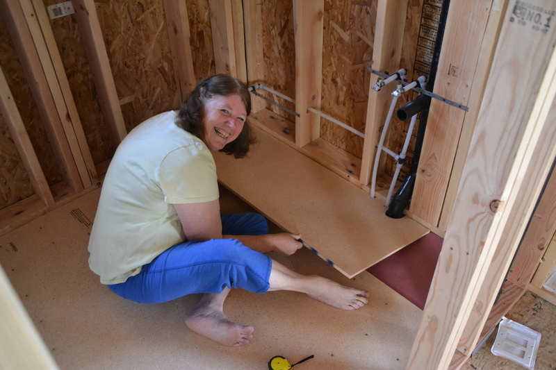 Getting the cuts and holes to line up is tricky, especially when the plywood comes in 4x8 sheets and the bathroom is over 5 feet each direction.