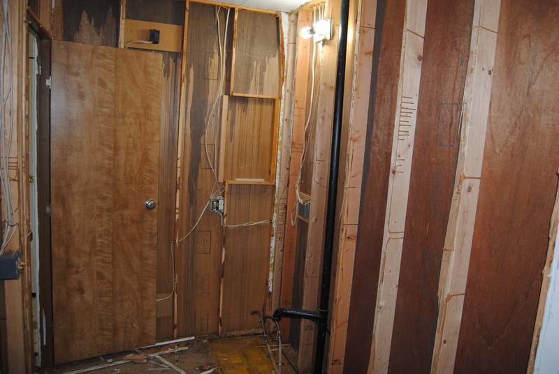 Bathroom with all wall panels removed.