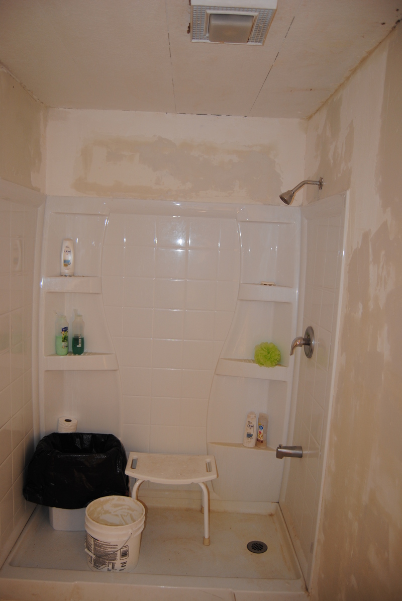 North wall of main bathroom after second layer of mud.