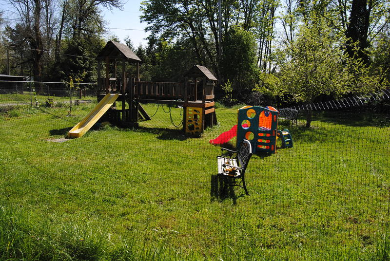 The play structure area after mowing.