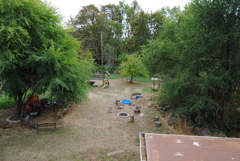 view of the picnic area from the roof of the old house looking south