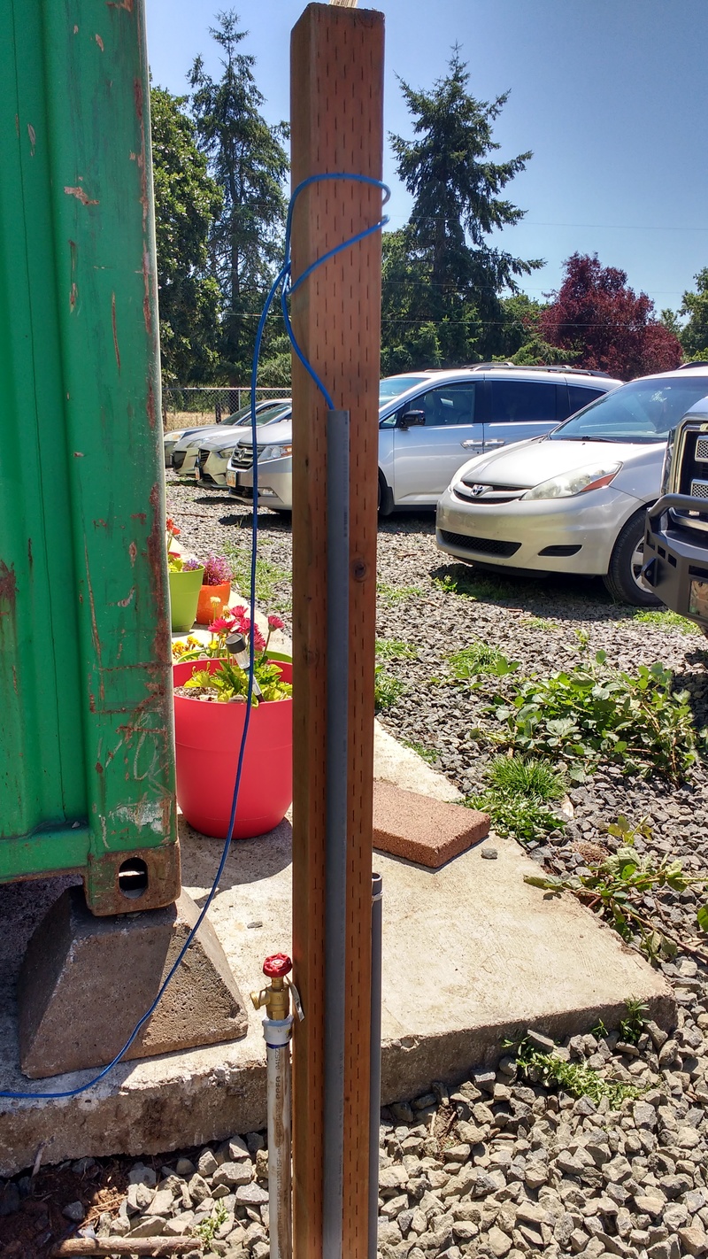 Here is our utility post near Don's container. North is water. West is internet. South will be electricity.