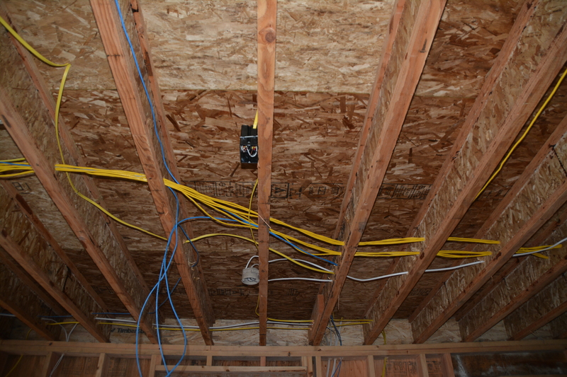 garage inside north ceiling above east man door; network wiring.