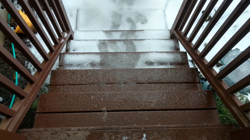 ice on steps, then snow, and then we got more ice on top.