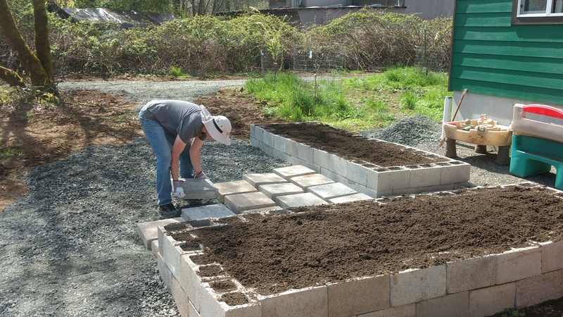 Joseph making a nice pattern in the new Greenhouse Patio.