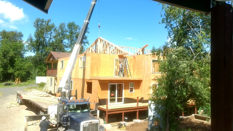West wing trusses are being dropped into place.