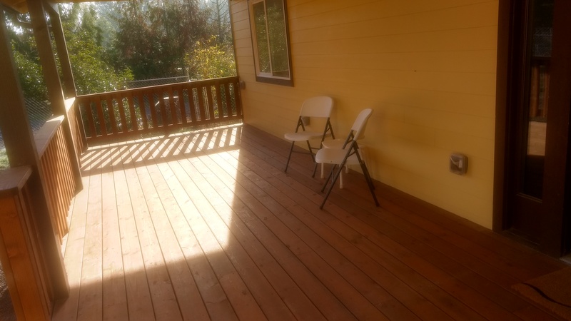 Front Deck (10x30) provides a spacious gathering place out of the sun on hot days.