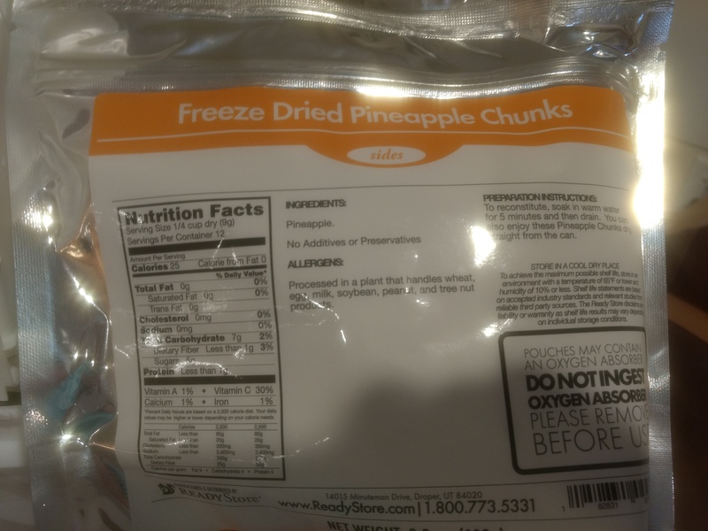 Freeze Dried Pineapple Chunks, courtesy of Lois's big brother Dennis.