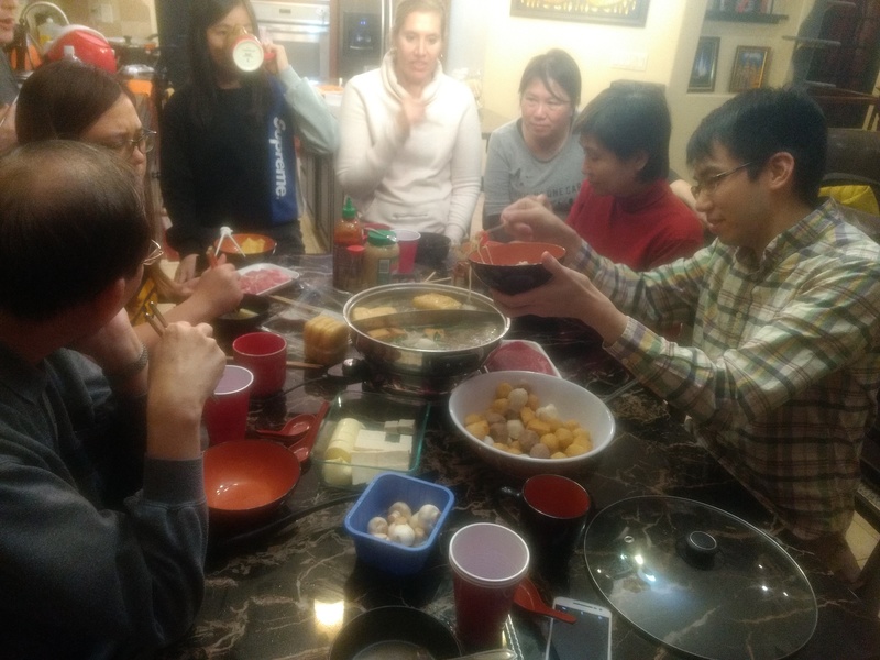 Hot pot making and eating. Steve, Jing Jing, Ben, Wai Wai, Kirsten, Stephanie, Sonia, Sheldon.