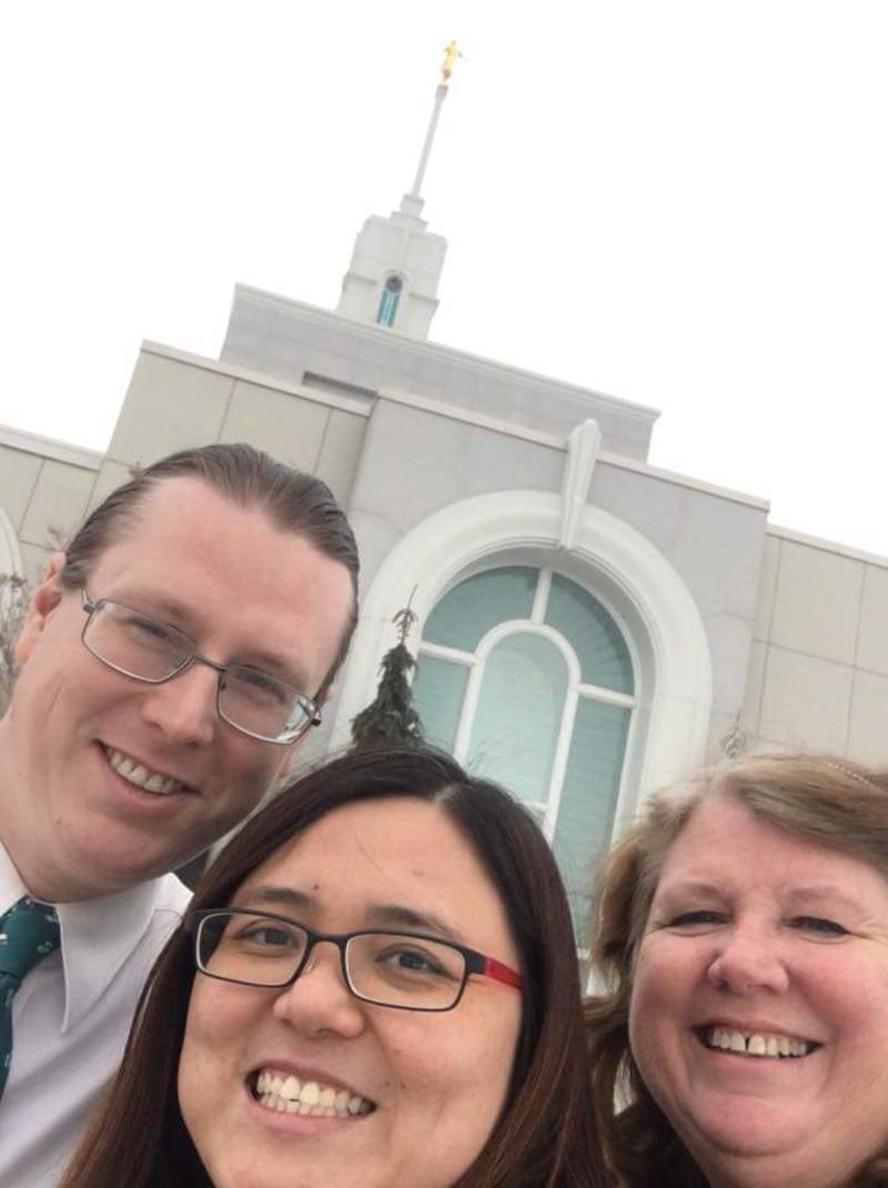 Ben, Jing, and Lois outside the Mt Timpanogos temple.