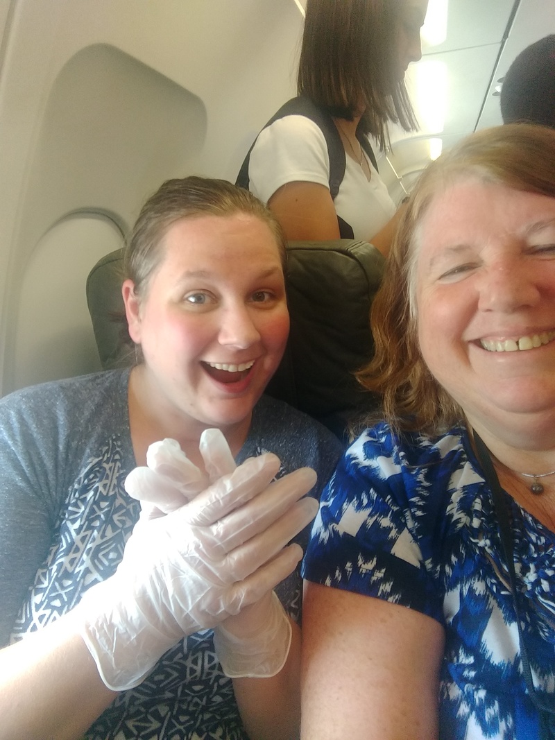 JFK-LGB, Stacia in cleaning gloves, and Lois.