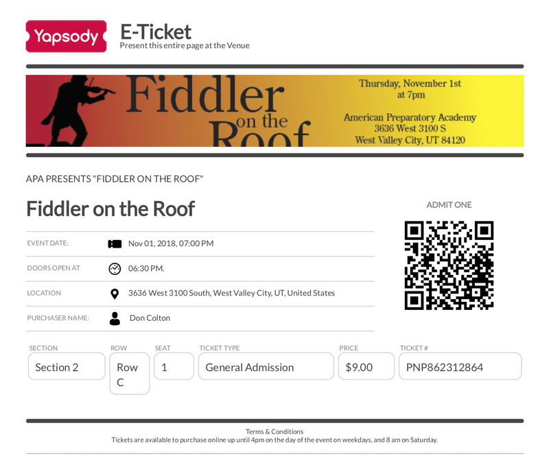 Ticket to Fiddler on the Roof
