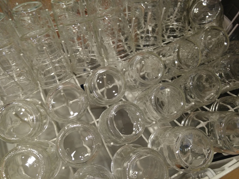 Jars coming out of the dishwasher.