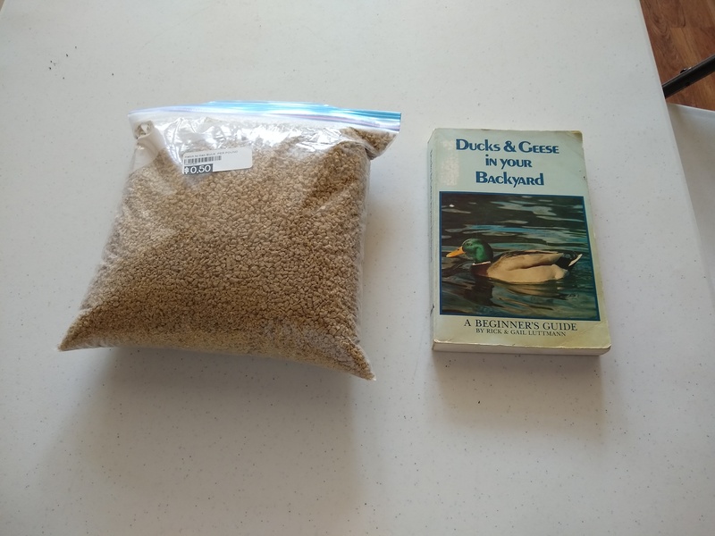 Chicken feed, 50c per pound. And Ducks in your backyard, eBay.
