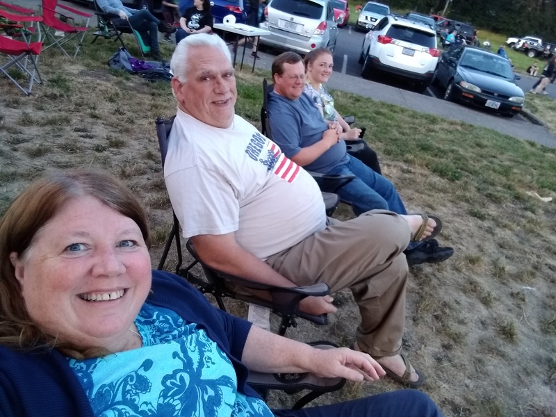 Lois, Don, Josiah, Sarah, at the Creswell OR Fireworks Display on July 4.