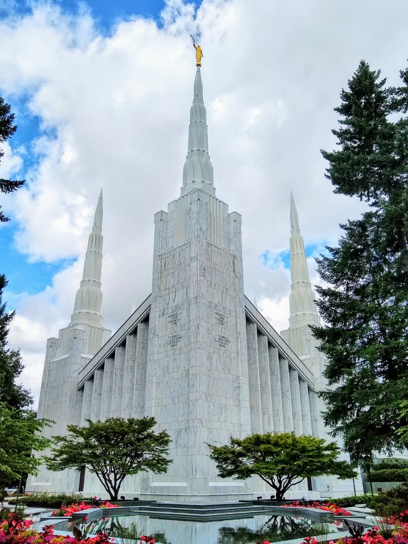 Portland Temple Spires and Reflecting Pool