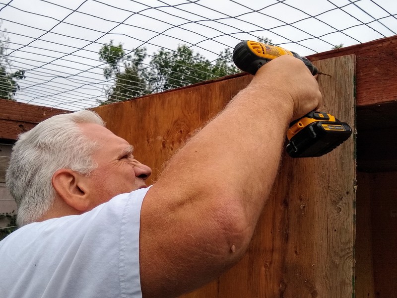 Putting up a wall inside the chicken run to help create a less drafty space at the west end.