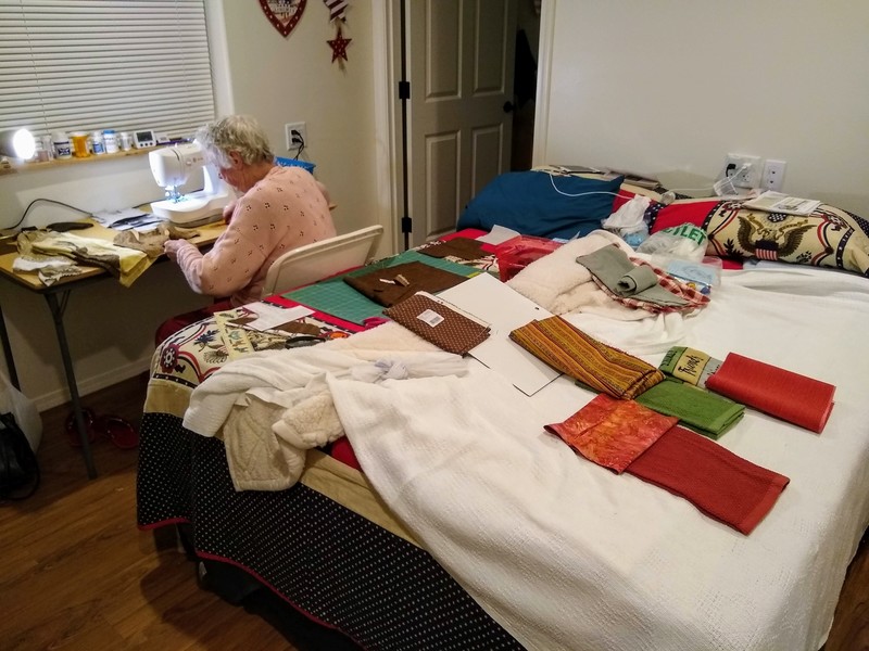 How will Jean go to bed tonight? :-) she has a lot of endurance. She is having fun making towels that go over towel rods in kitchens.