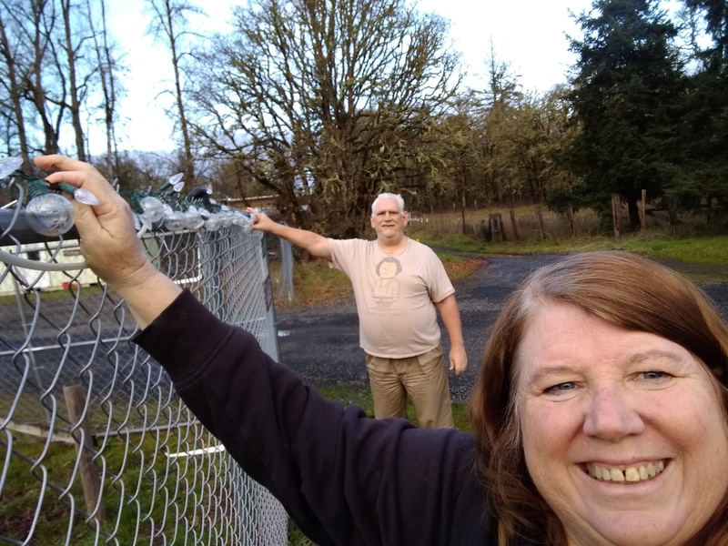 Lois and Don are putting more solar lights on the fence. We had fun shopping the after Christmas sales.