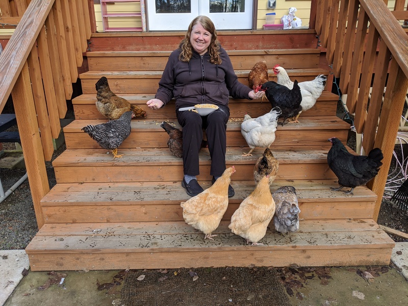 The bird lady with her girls.