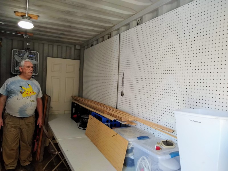Don installed beautiful white pegboard in DonCon for hanging his tools.
