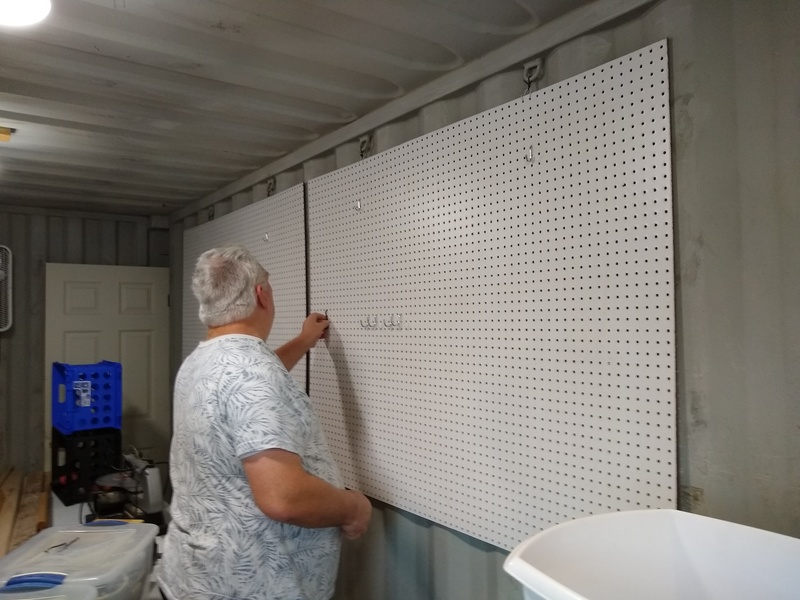 Don installed pegboard in his container.