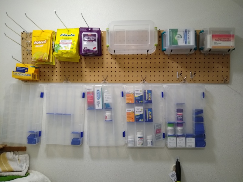 A pegboard in Don's study bathroom.