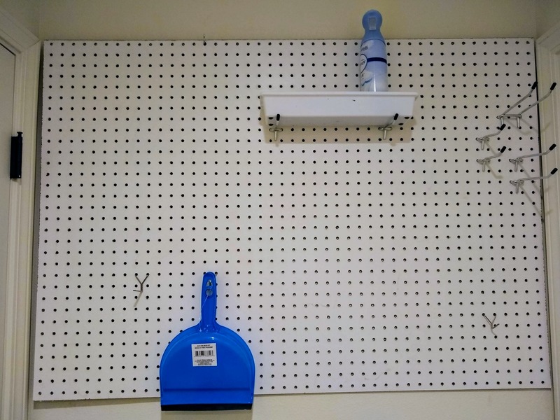 A pegboard in the laundry Hall.