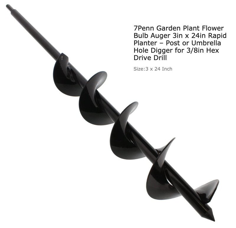 Garden Plant Flower Bulb Auger 3in x 24in Rapid Planter - Post or Umbrella Hole Digger for 3/8 inch Hex Drive Drill