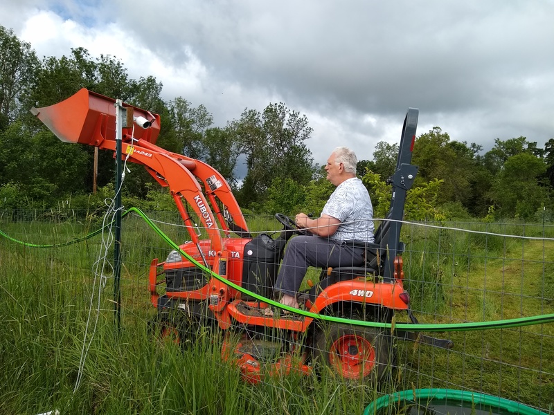 Don mowing the South Orchard where the ducks and Duck Haven are.