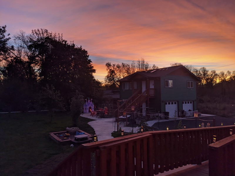 Sunset over the Guest House. It is sad that the sky goes in a blaze of glory and then fades so fast.