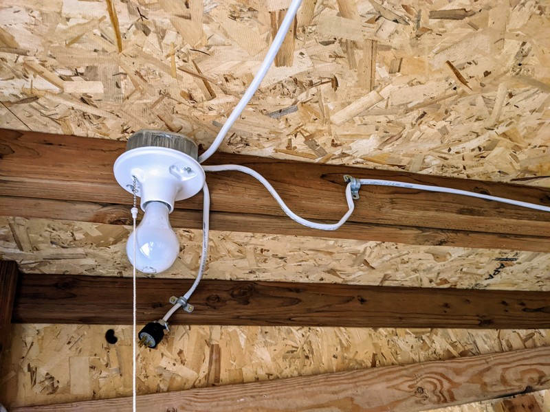 Inside the Chickery, there is a plug that, as needed, connects the Chickery wiring with the Guest House extension cord.