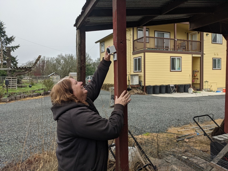 Lois installs another WCO outdoor camera. Mounting phase.